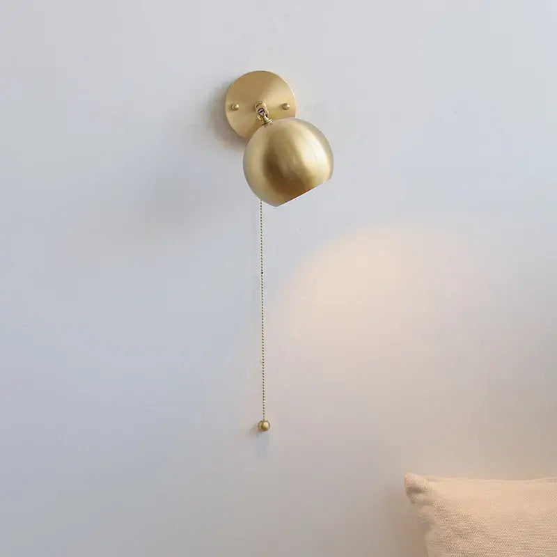 Modern nordic copper wall light bedroom sconce with pull chain switch