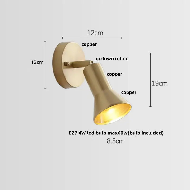 Modern nordic copper wall light bedroom sconce with pull chain switch