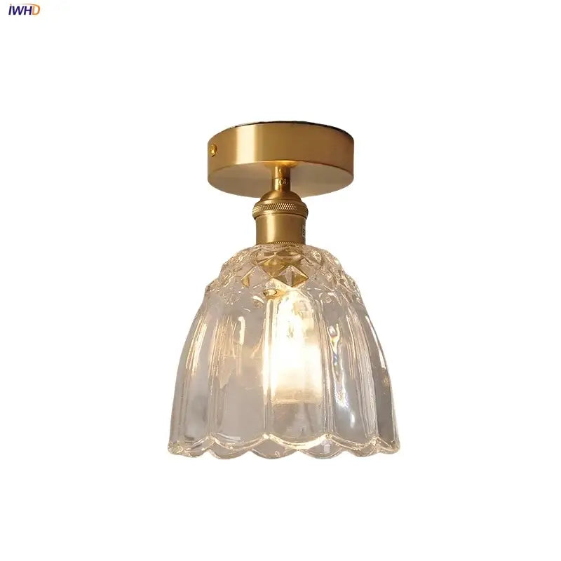 Modern nordic gold glass flower led ceiling lights for bedroom