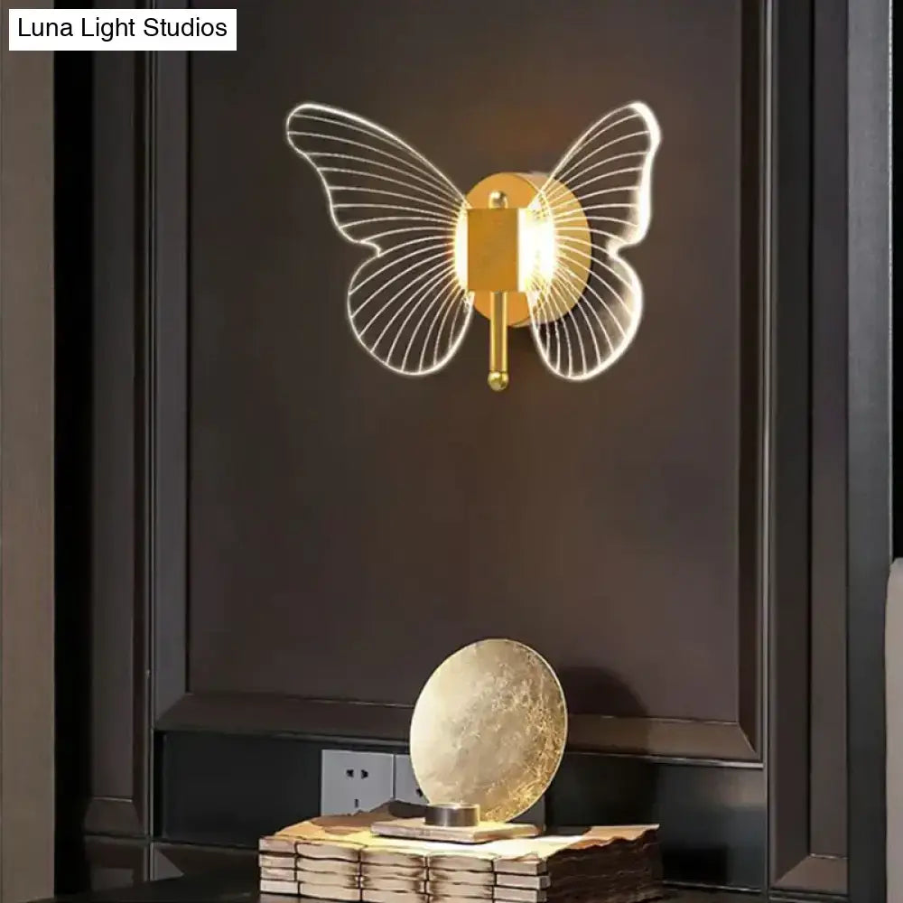 Modern nordic gold led butterfly wall lamp for bedroom