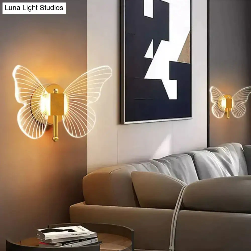 Modern nordic gold led butterfly wall lamp for bedroom