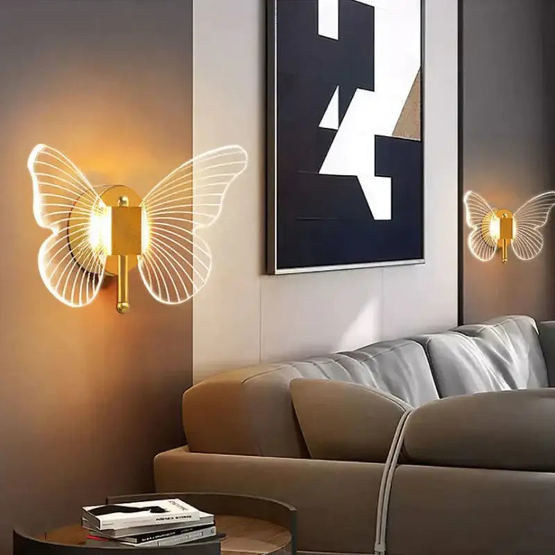 Modern nordic gold led butterfly wall lamp for bedroom