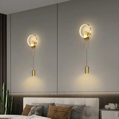 Modern nordic gold led wall light bedroom circular sconce