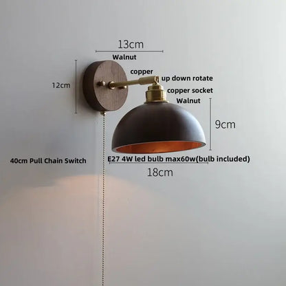 Modern nordic gray and walnut led wall sconce bedroom light fixture