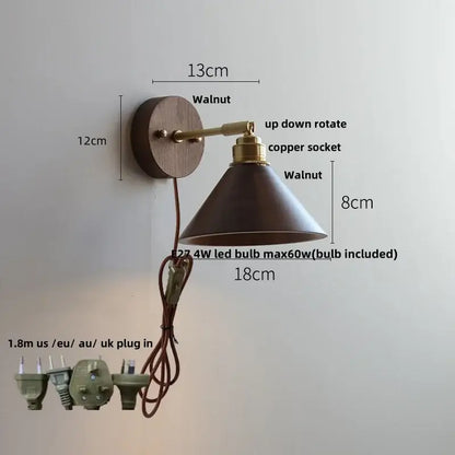 Modern nordic gray and walnut led wall sconce bedroom light fixture