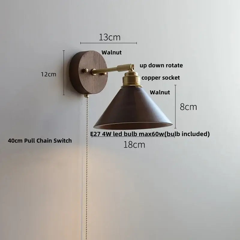 Modern nordic gray and walnut led wall sconce bedroom light fixture