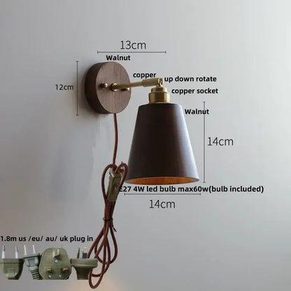 Modern nordic gray and walnut led wall sconce bedroom light fixture