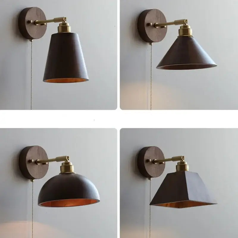 Modern nordic gray and walnut led wall sconce bedroom light fixture