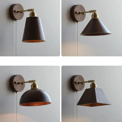 Modern nordic gray and walnut led wall sconce bedroom light fixture