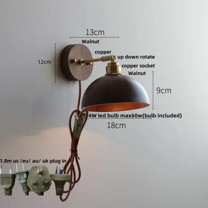 Modern nordic gray and walnut led wall sconce bedroom light fixture