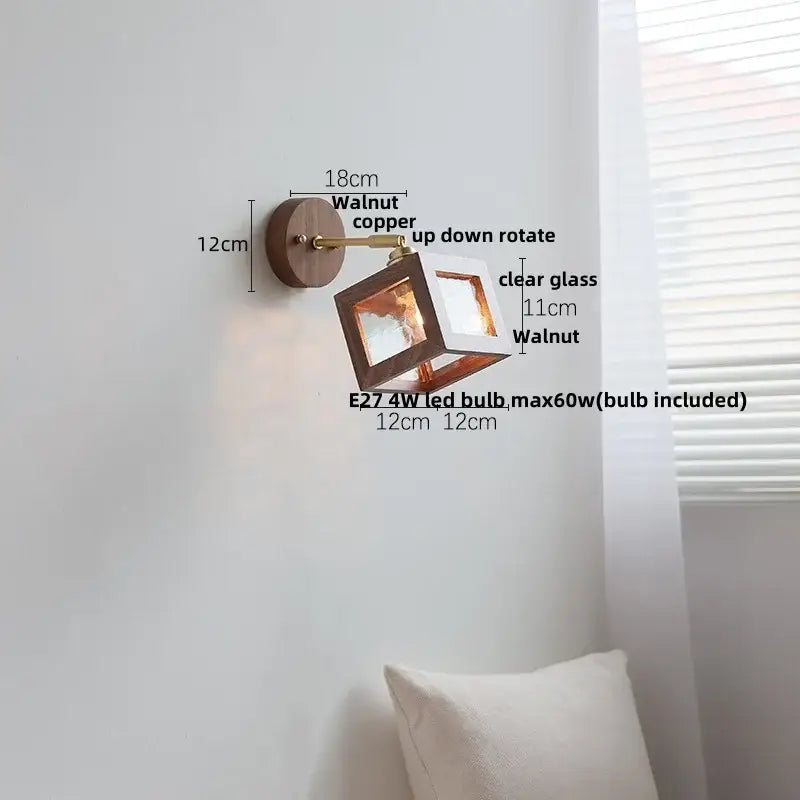Modern nordic gray and walnut led wall sconce bedroom light fixture