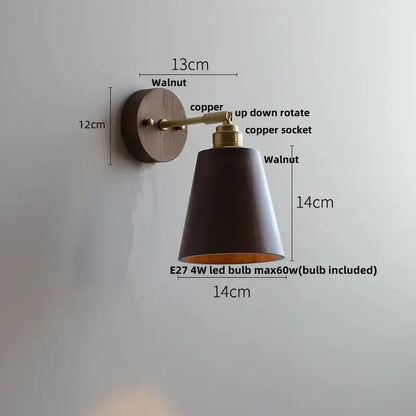 Modern nordic gray and walnut led wall sconce bedroom light fixture