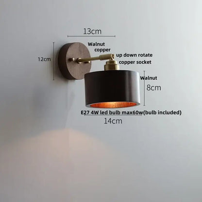 Modern nordic gray and walnut led wall sconce bedroom light fixture
