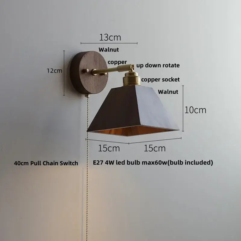 Modern nordic gray and walnut led wall sconce bedroom light fixture