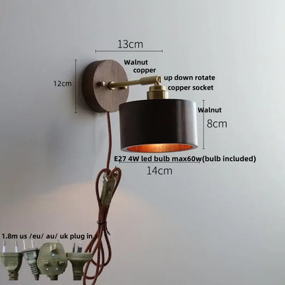 Modern nordic gray and walnut led wall sconce bedroom light fixture