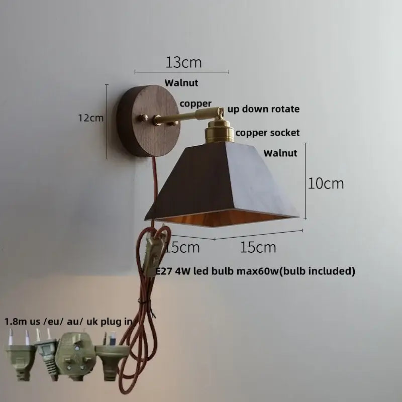 Modern nordic gray and walnut led wall sconce bedroom light fixture