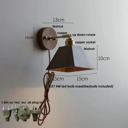 Modern nordic gray and walnut led wall sconce bedroom light fixture