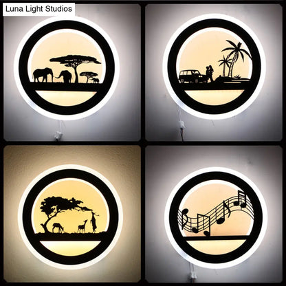DecorBites™ Modern Nordic LED Wall Light Sconce - Round/Elephant/Giraffe Design, Ultrathin and Wall Mounted - Acrylic Shade - Warm/White Light