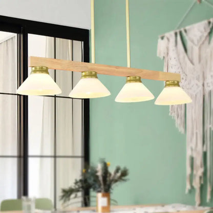 Modern nordic linear wood hanging light dining room gold & black