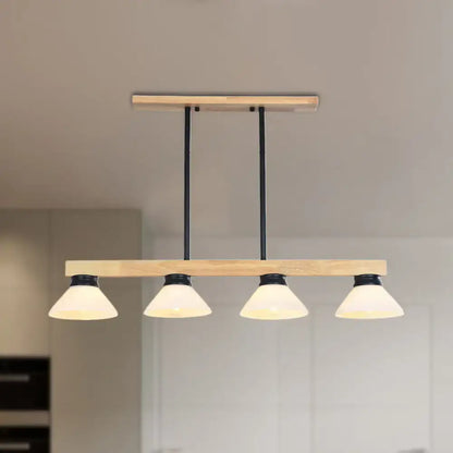 Modern nordic linear wood hanging light dining room gold & black