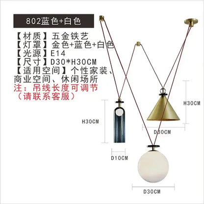 Modern nordic multi color glass chandelier dining room pendant light