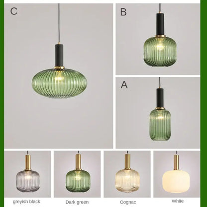 Modern nordic ribbed glass led pendant lights for dining room
