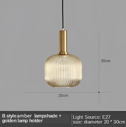 Modern nordic ribbed glass led pendant lights for dining room