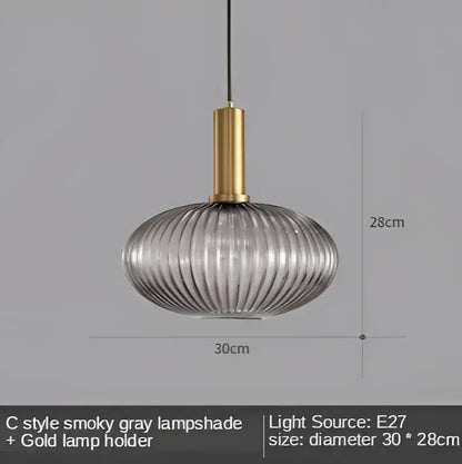 Modern nordic ribbed glass led pendant lights for dining room
