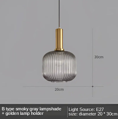 Modern nordic ribbed glass led pendant lights for dining room
