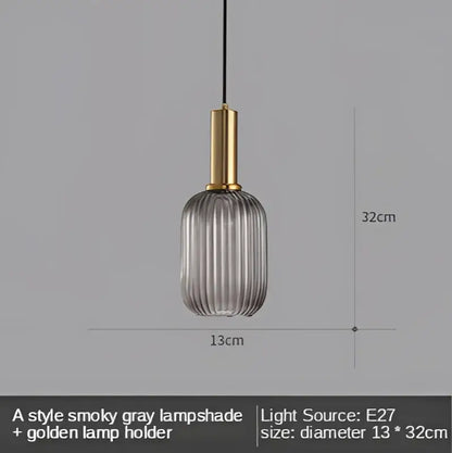 Modern nordic ribbed glass led pendant lights for dining room