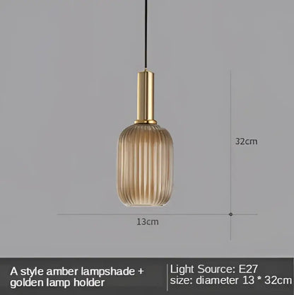Modern nordic ribbed glass led pendant lights for dining room