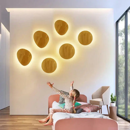 Modern nordic round eclipse wooden wall lamp for bedroom bedroom