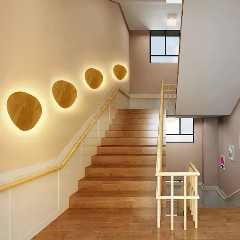 Modern nordic round eclipse wooden wall lamp for bedroom bedroom