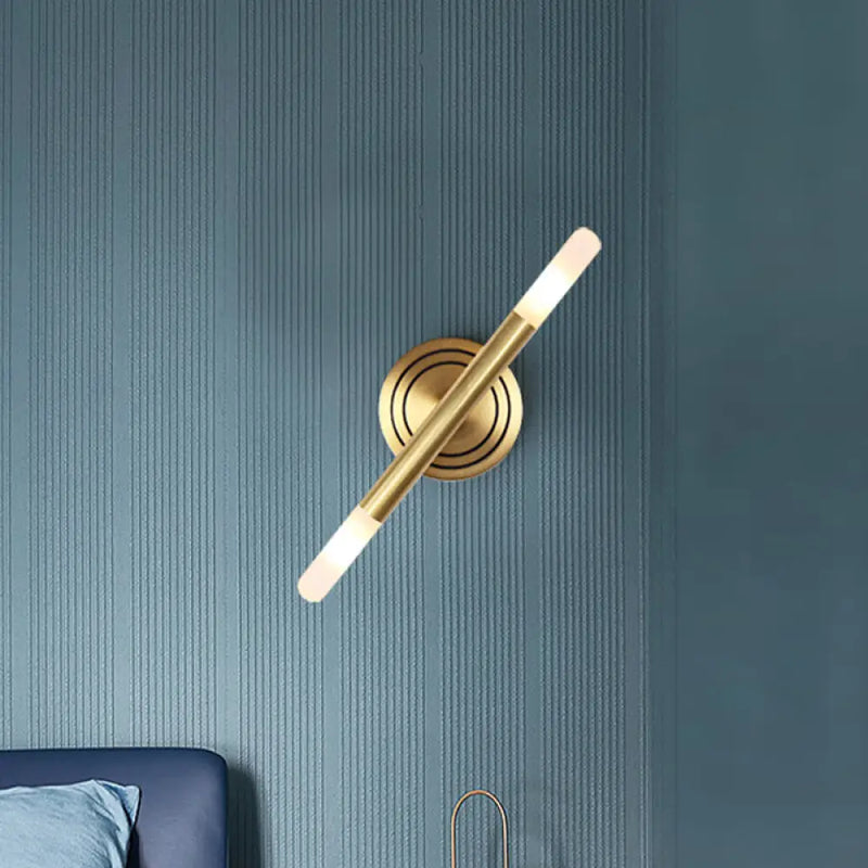DecorBites™ Modern Nordic Style Metal Wall-Mount Sconce Lamp - Slim Tube Design with Brass Finish - 2 Heads - Perfect for Bedside Lighting