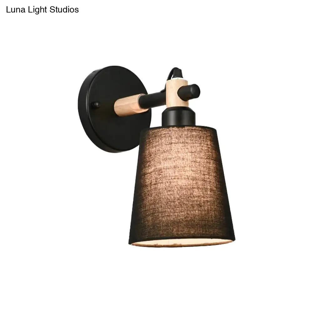 DecorBites™ Modern Nordic Wall Lamp with Horn Shade and Wood Joint in Black/White - 1-Light Sconce