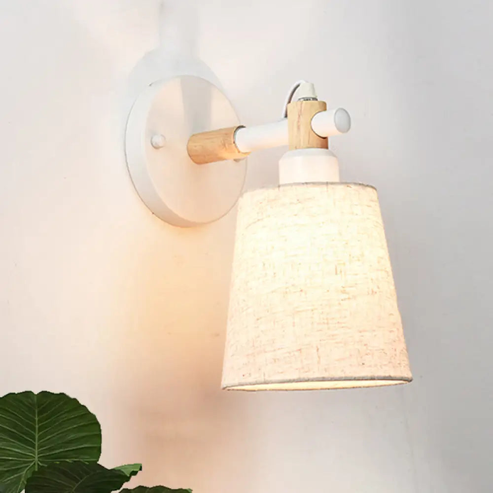DecorBites™ Modern Nordic Wall Lamp with Horn Shade and Wood Joint in Black/White - 1-Light Sconce