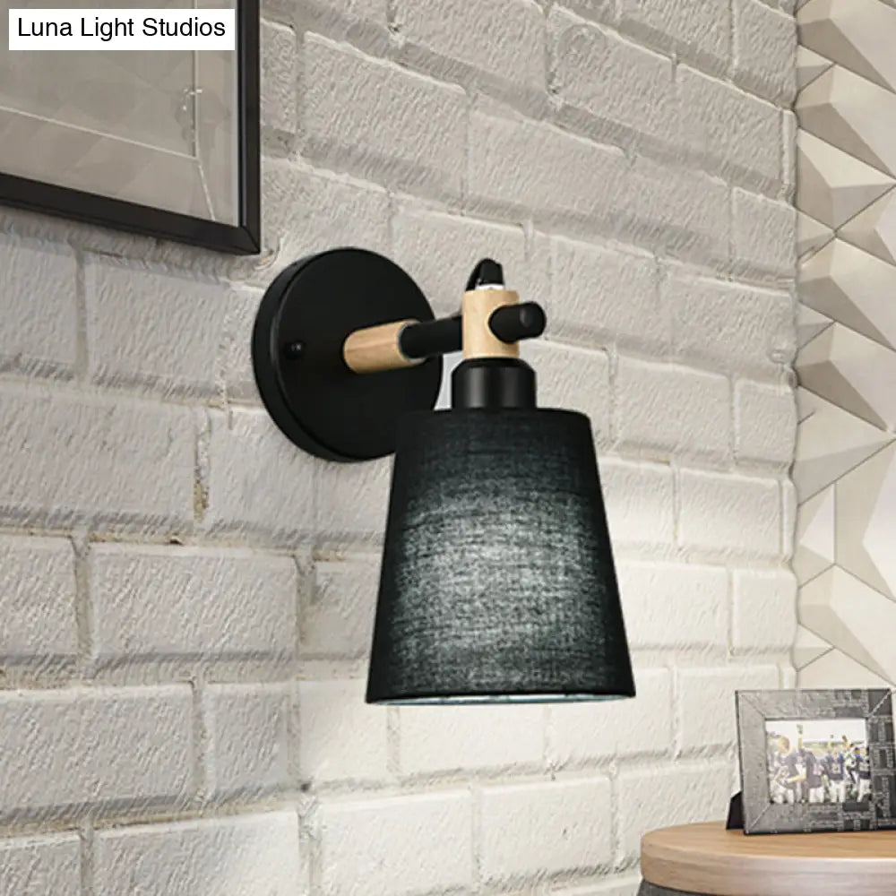 DecorBites™ Modern Nordic Wall Lamp with Horn Shade and Wood Joint in Black/White - 1-Light Sconce