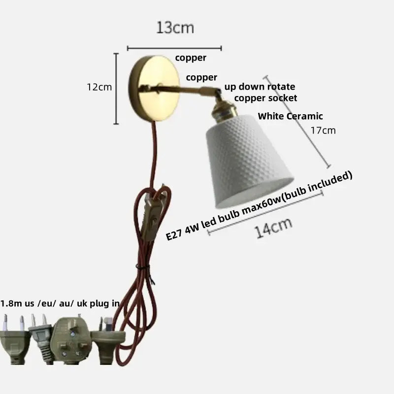 Modern nordic white ceramic wall lights brass bedroom adjustable arm
