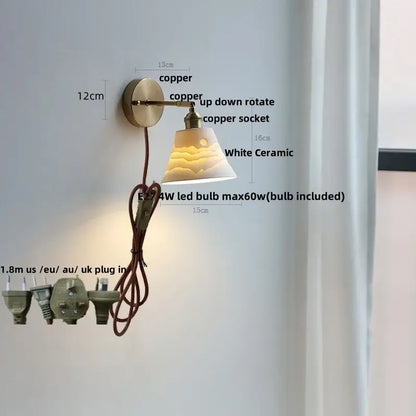 Modern nordic white ceramic wall lights brass bedroom adjustable arm