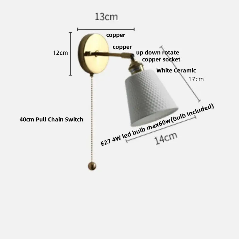 Modern nordic white ceramic wall lights brass bedroom adjustable arm