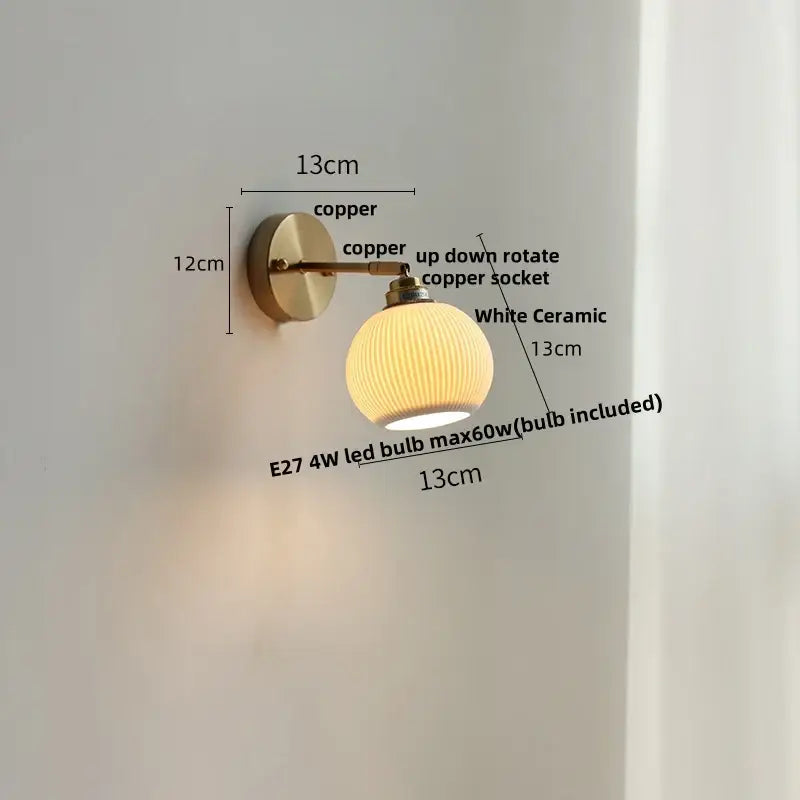 Modern nordic white ceramic wall lights brass bedroom adjustable arm