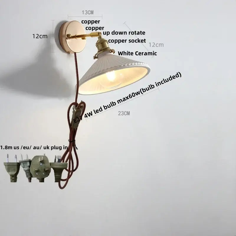 Modern nordic white ceramic wall lights brass bedroom adjustable arm