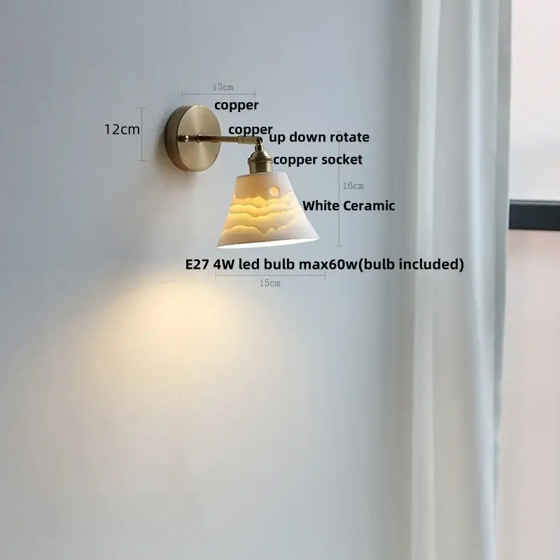 Modern nordic white ceramic wall lights brass bedroom adjustable arm