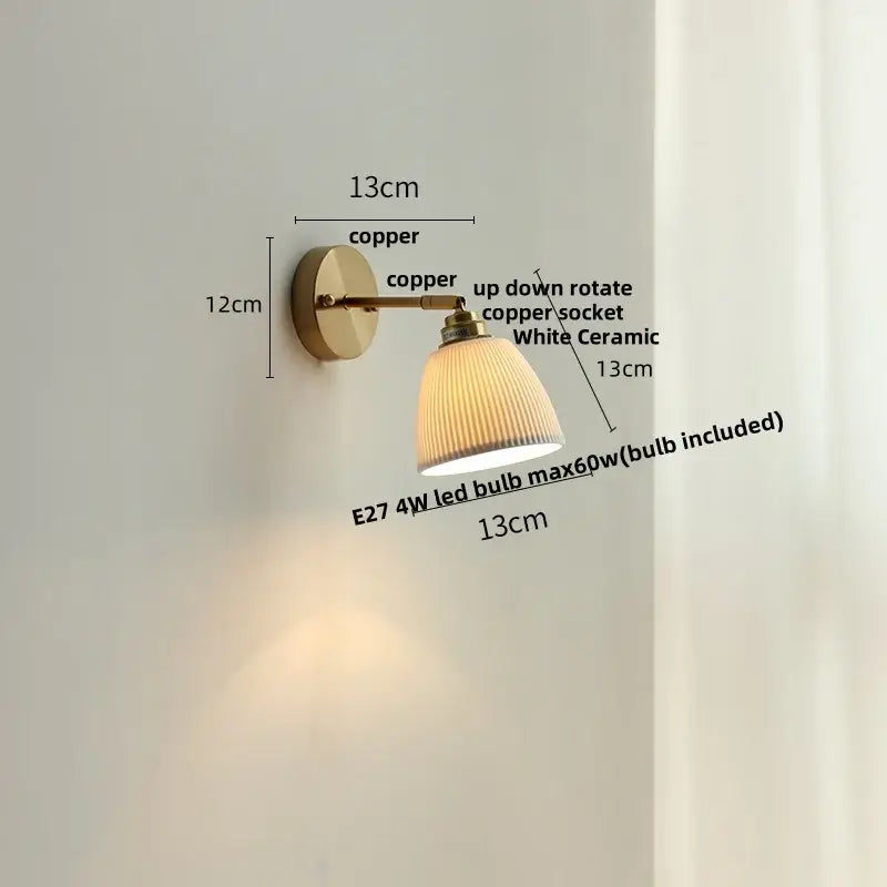 Modern nordic white ceramic wall lights brass bedroom adjustable arm