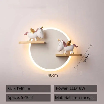 Modern nordic white led wall lamp with wooden shelves for bedroom