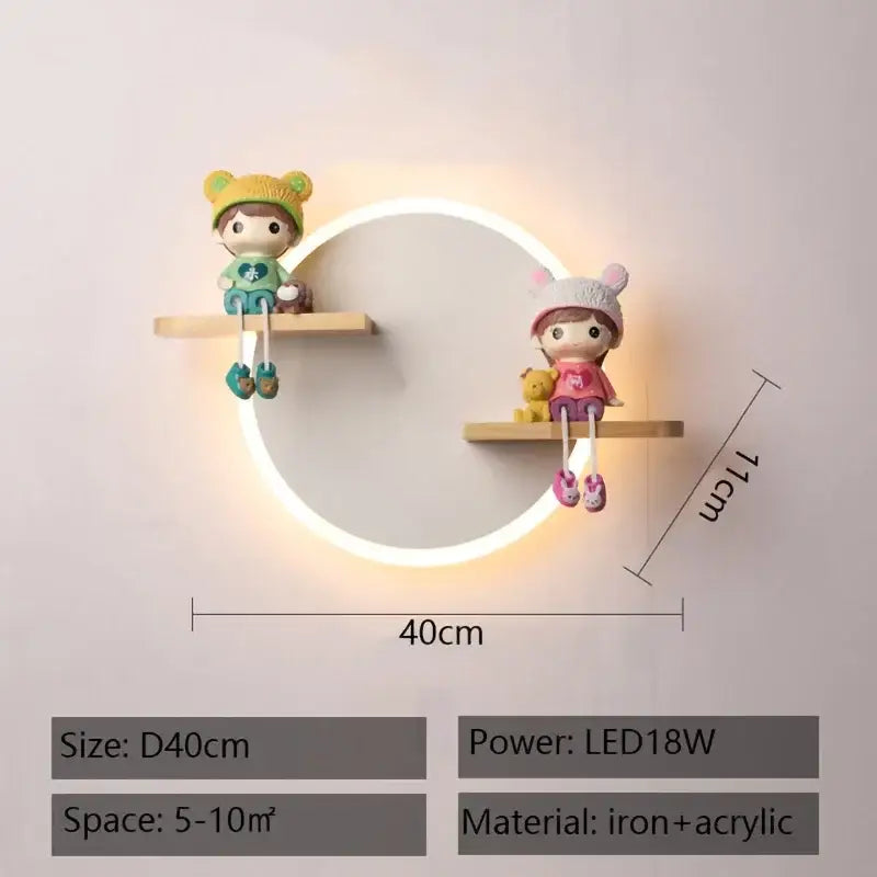 Modern nordic white led wall lamp with wooden shelves for bedroom