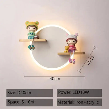 Modern nordic white led wall lamp with wooden shelves for bedroom