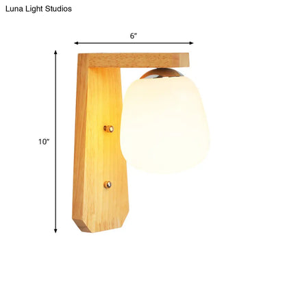 DecorBites™ Modern Nordic Wooden Wall Lamp with Milky Glass Bud Shape & Right Angled Arm - 1 Bulb Wall Light