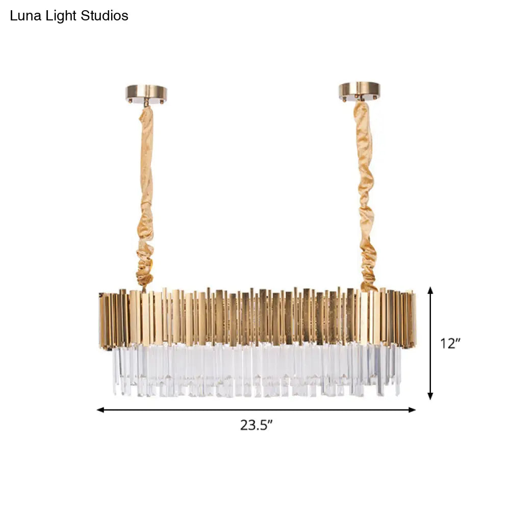 DecorBites™ Modern Oblong Island Pendant Lamp with Crystal Rods in Gold - 6/8 Light, 23.5"/31.5" Wide