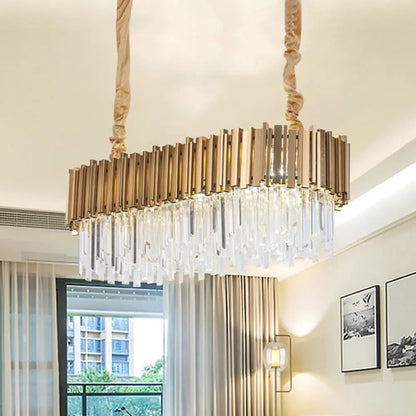 DecorBites™ Modern Oblong Island Pendant Lamp with Crystal Rods in Gold - 6/8 Light, 23.5"/31.5" Wide